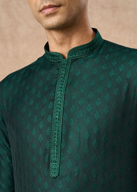 Manyavar Men Dark Green Art Silk Kurta Pajama