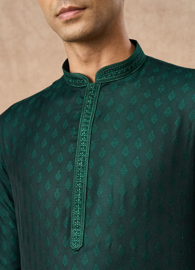 Manyavar Men Dark Green Art Silk Kurta Pajama