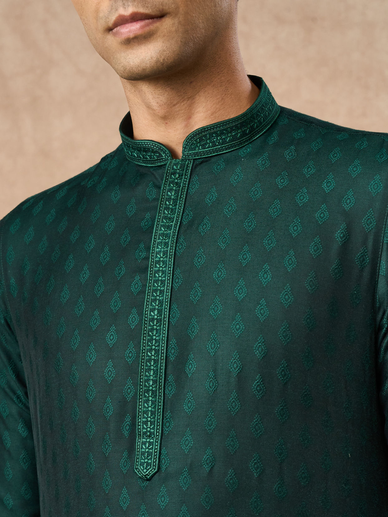 Manyavar Men Dark Green Art Silk Kurta Pajama