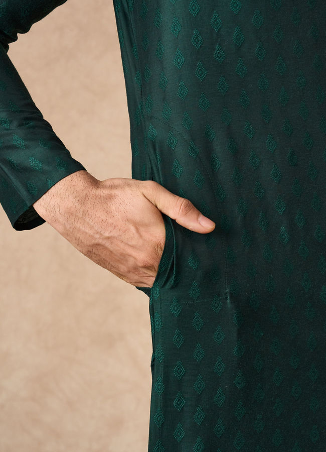 Manyavar Men Dark Green Art Silk Kurta Pajama