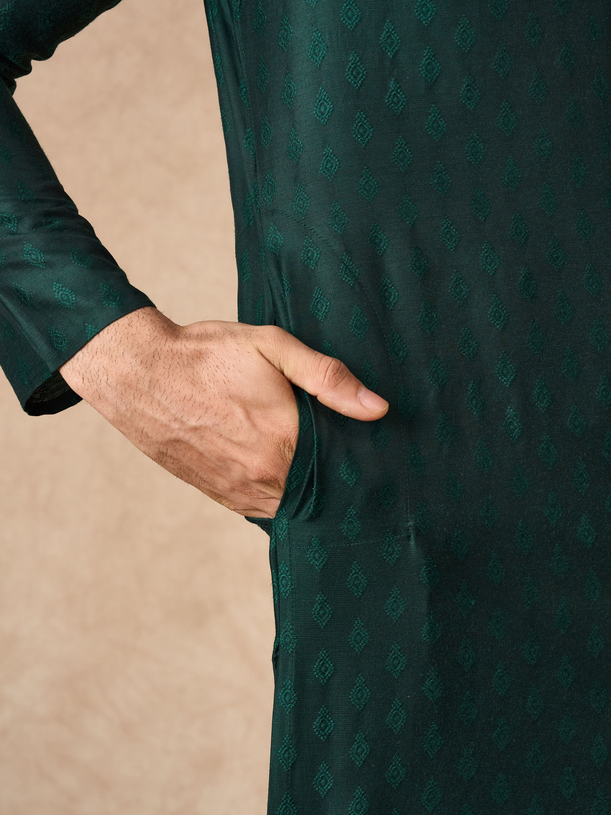 Manyavar Men Dark Green Art Silk Kurta Pajama