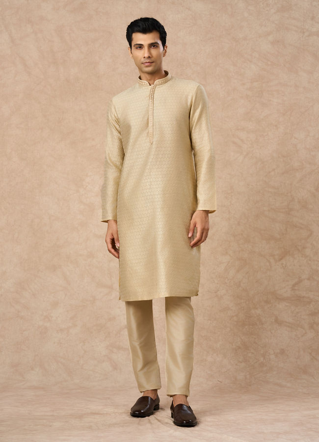 Manyavar Men Beige Art Silk Kurta Pajama