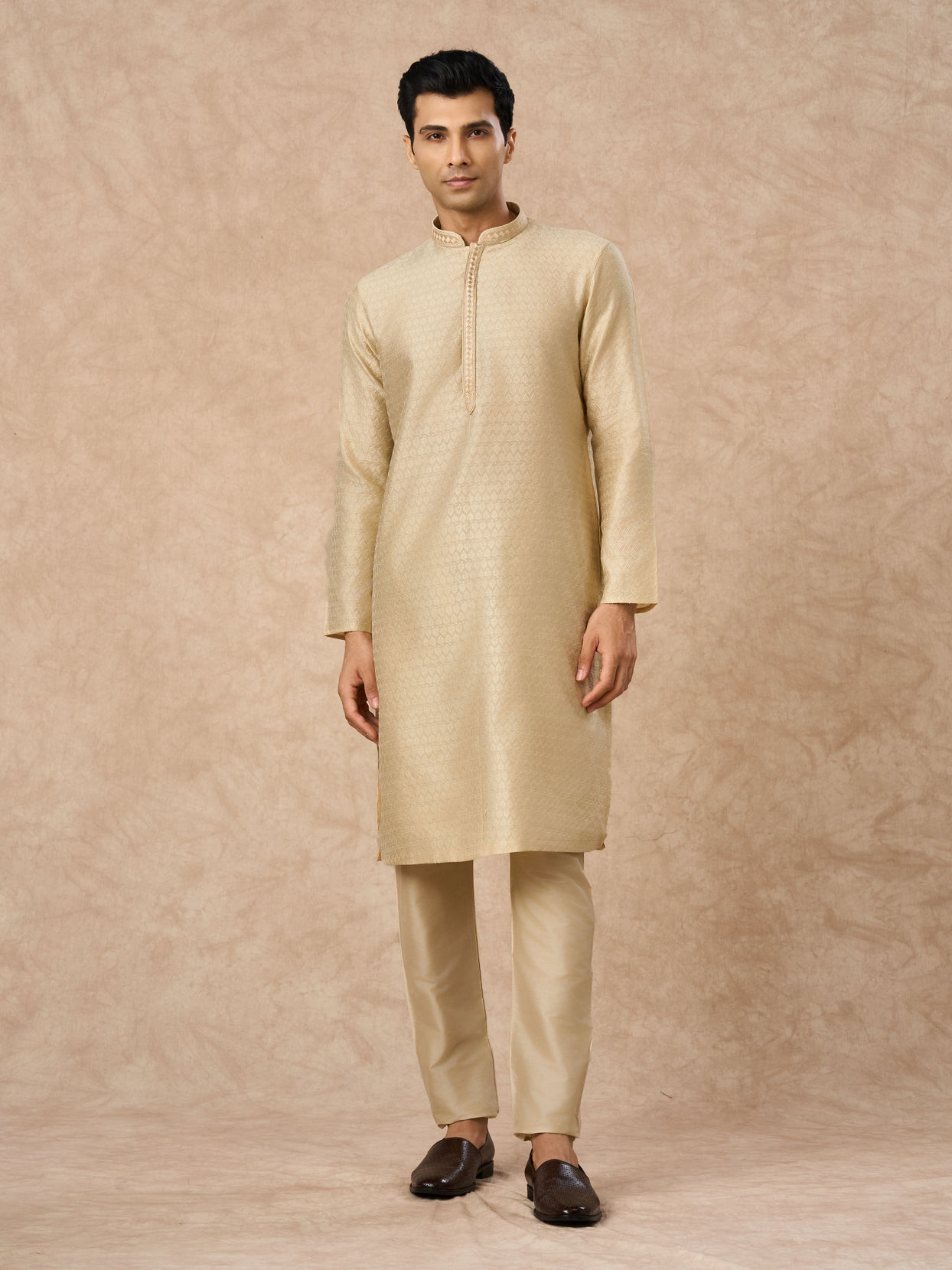 Manyavar Men Beige Art Silk Kurta Pajama