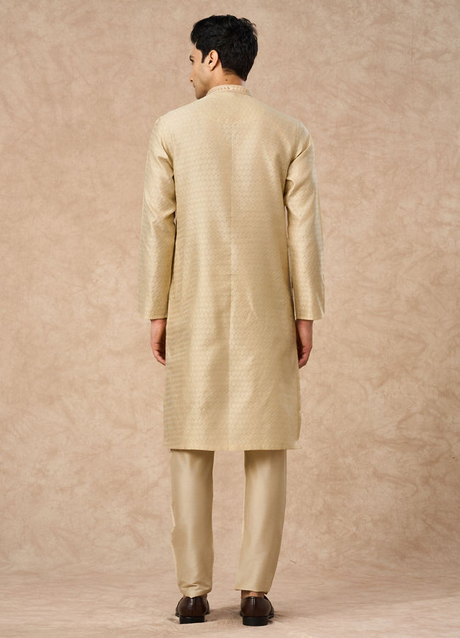 Manyavar Men Beige Art Silk Kurta Pajama