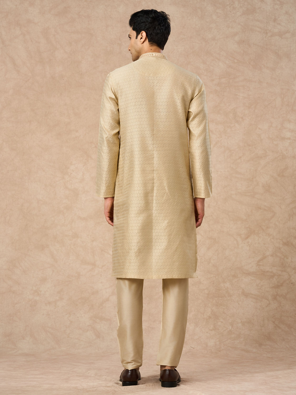 Manyavar Men Beige Art Silk Kurta Pajama