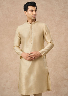 Manyavar Men Beige Art Silk Kurta Pajama
