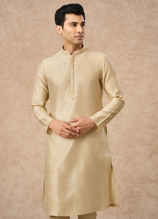 Manyavar Men Beige Art Silk Kurta Pajama