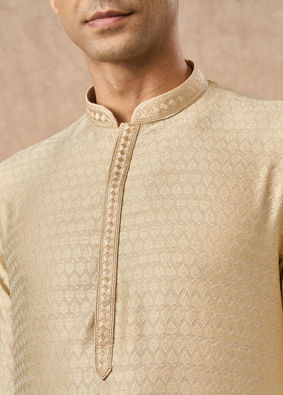 Manyavar Men Beige Art Silk Kurta Pajama