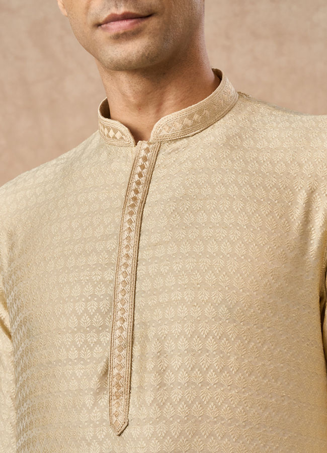 Manyavar Men Beige Art Silk Kurta Pajama