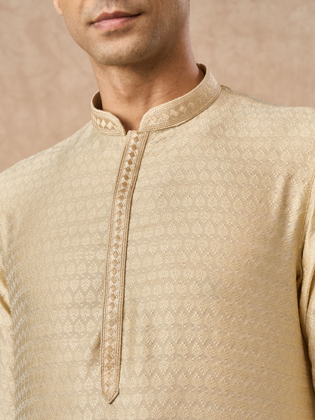 Manyavar Men Beige Art Silk Kurta Pajama