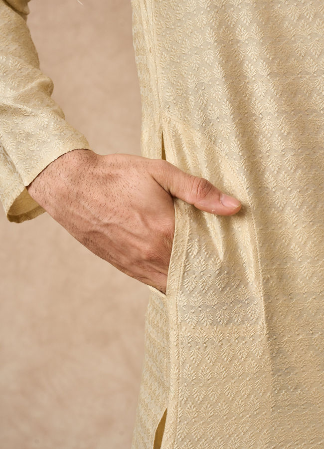 Manyavar Men Beige Art Silk Kurta Pajama