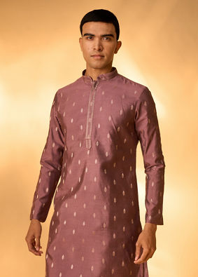 Manyavar Men Purple Self-Textured Blended Viscose Kurta Pajama Set