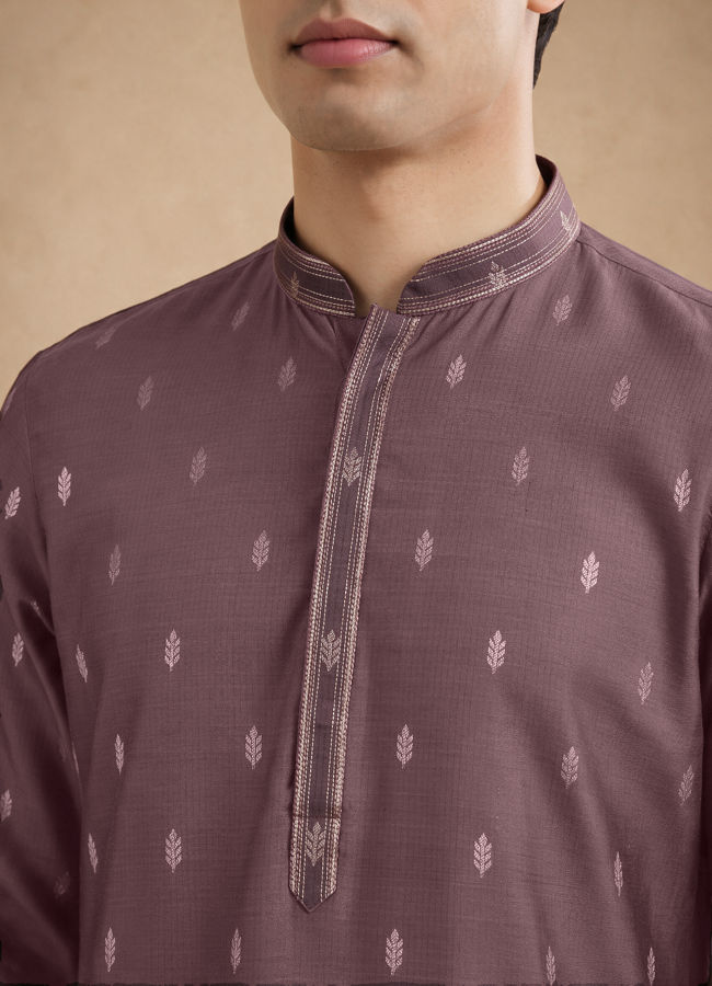 Manyavar Men Purple Self-Textured Blended Viscose Kurta Pajama Set