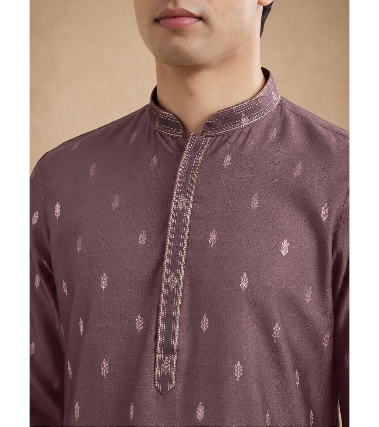 Manyavar Men Purple Self-Textured Blended Viscose Kurta Pajama Set