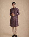 Manyavar Men Purple Self-Textured Blended Viscose Kurta Pajama Set