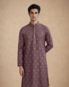 Manyavar Men Purple Self-Textured Blended Viscose Kurta Pajama Set