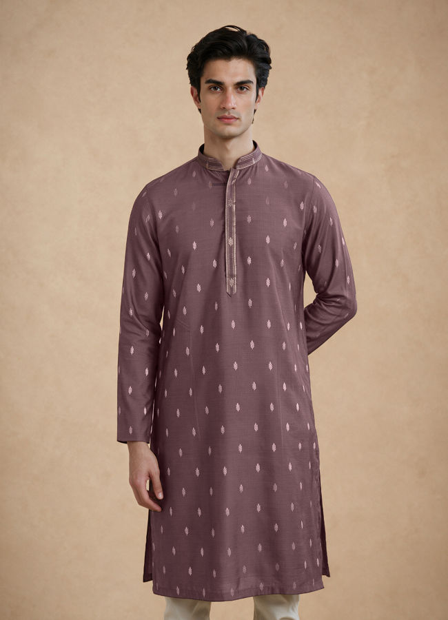 Manyavar Men Purple Self-Textured Blended Viscose Kurta Pajama Set