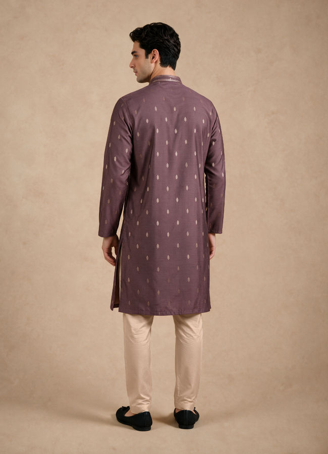 Manyavar Men Purple Self-Textured Blended Viscose Kurta Pajama Set