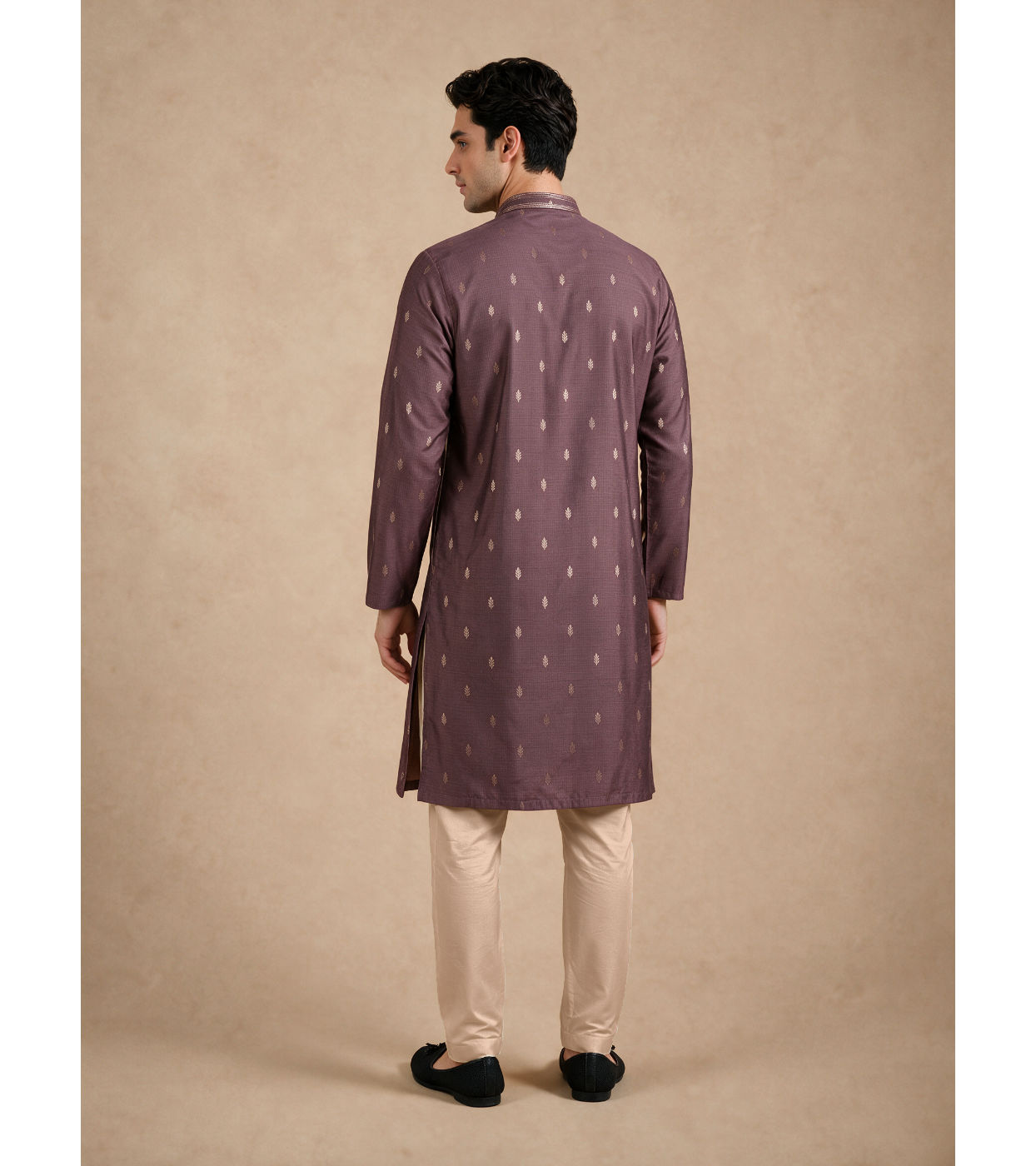 Manyavar Men Purple Self-Textured Blended Viscose Kurta Pajama Set