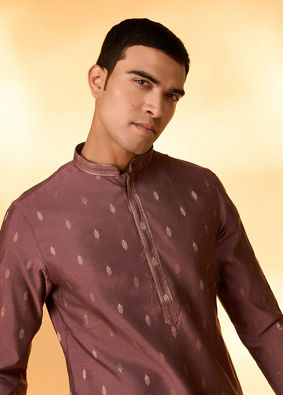 Manyavar Men Purple Self-Textured Blended Viscose Kurta Pajama Set