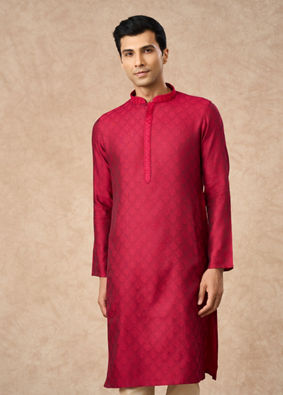 Manyavar Men Pink Blended Viscose Kurta Pajama