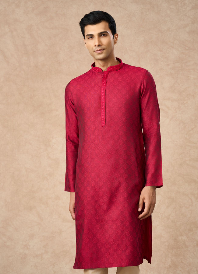 Manyavar Men Pink Blended Viscose Kurta Pajama