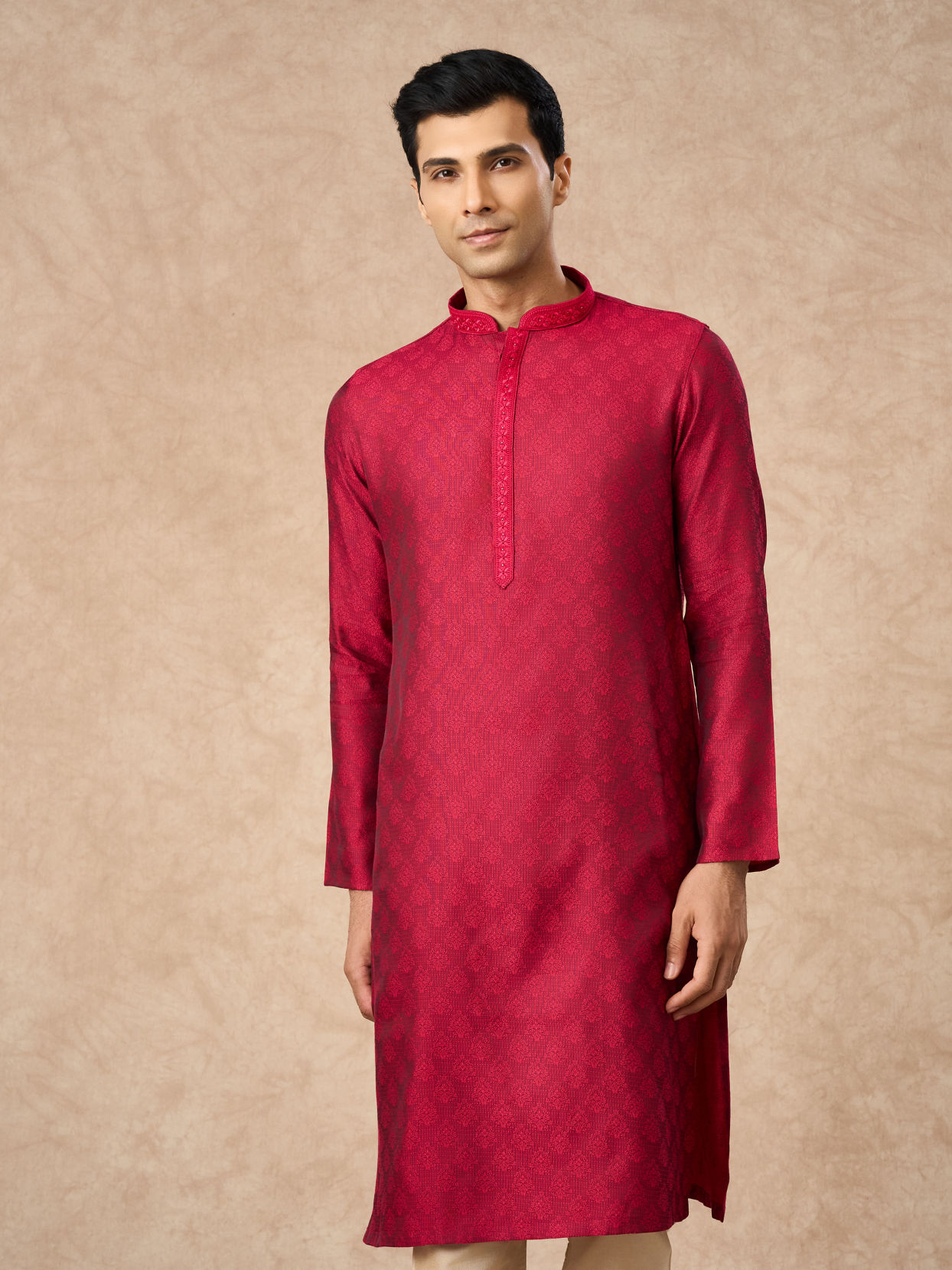 Manyavar Men Pink Blended Viscose Kurta Pajama