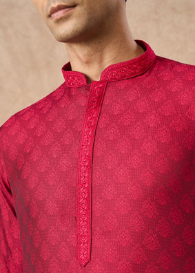 Manyavar Men Pink Blended Viscose Kurta Pajama