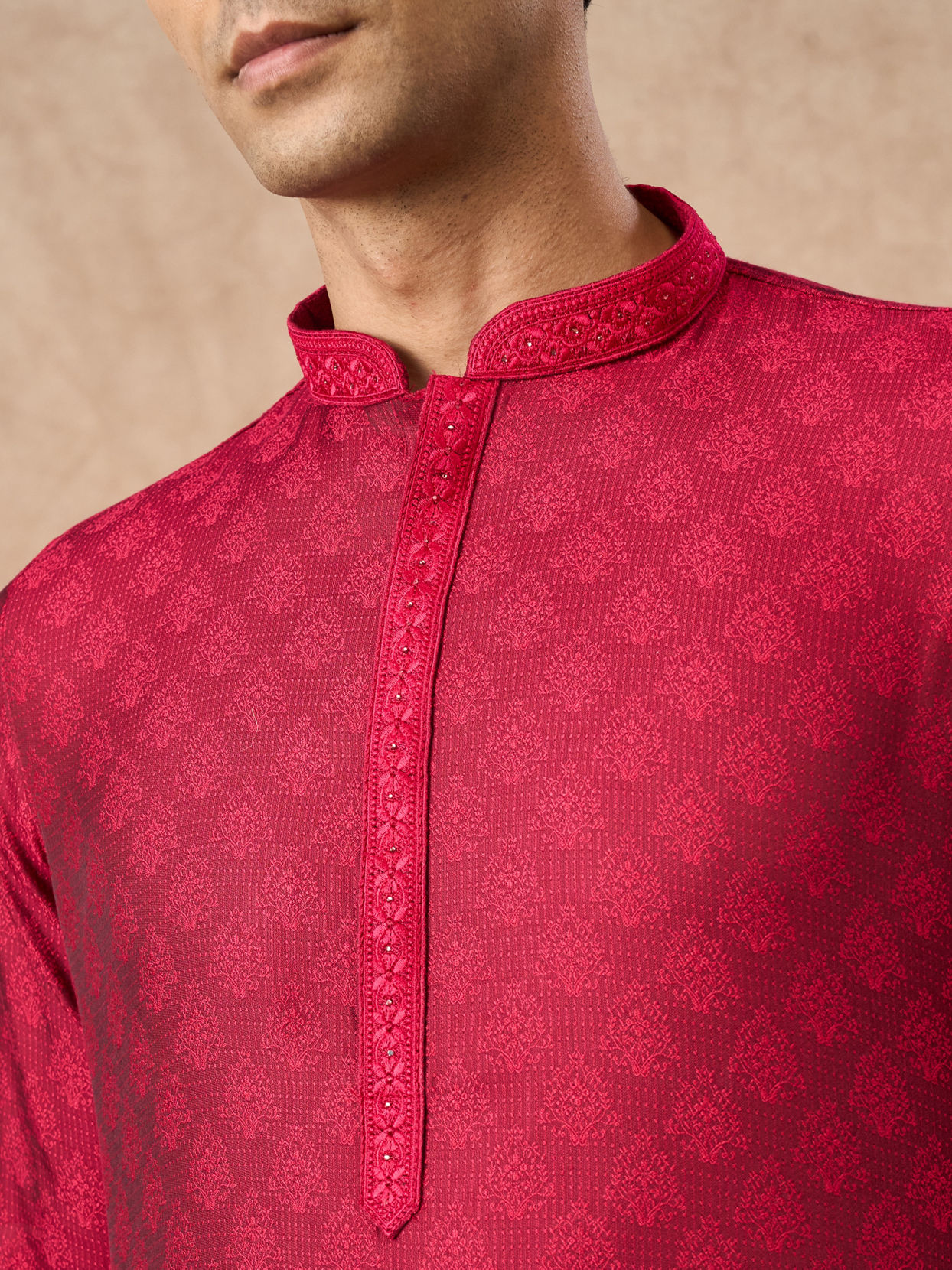 Manyavar Men Pink Blended Viscose Kurta Pajama