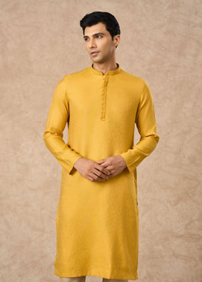 Manyavar Men Mustard Blended Viscose Kurta Pajama
