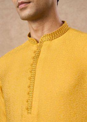 Manyavar Men Mustard Blended Viscose Kurta Pajama