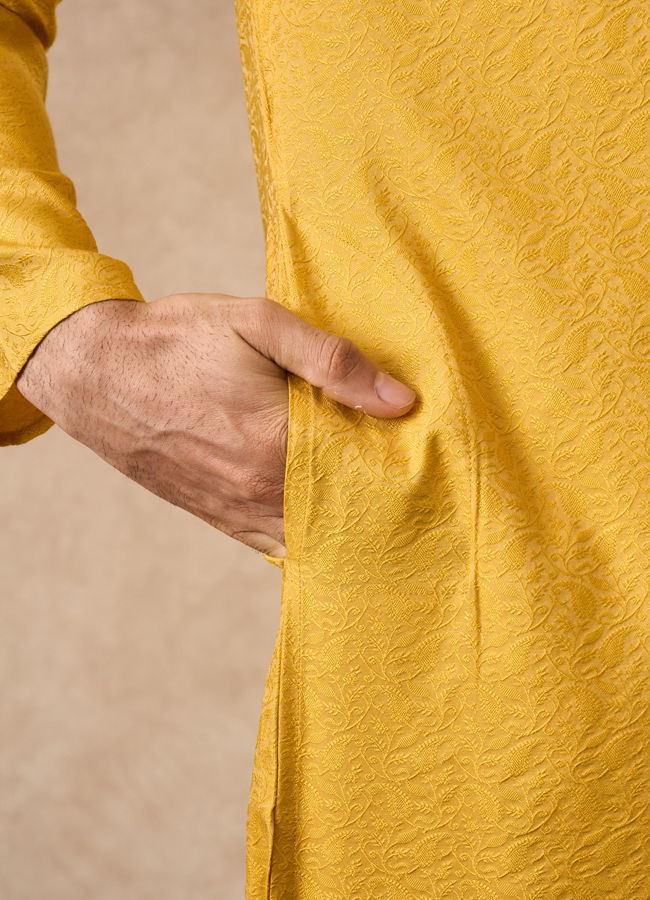 Manyavar Men Mustard Blended Viscose Kurta Pajama