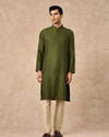 Manyavar Men Olive Green Blended Viscose Kurta Pajama