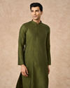 Manyavar Men Olive Green Blended Viscose Kurta Pajama