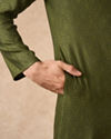 Manyavar Men Olive Green Blended Viscose Kurta Pajama