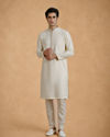 Manyavar Men Cream Blended Cotton Kurta Pajama with Chikankari