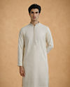 Manyavar Men Cream Blended Cotton Kurta Pajama with Chikankari