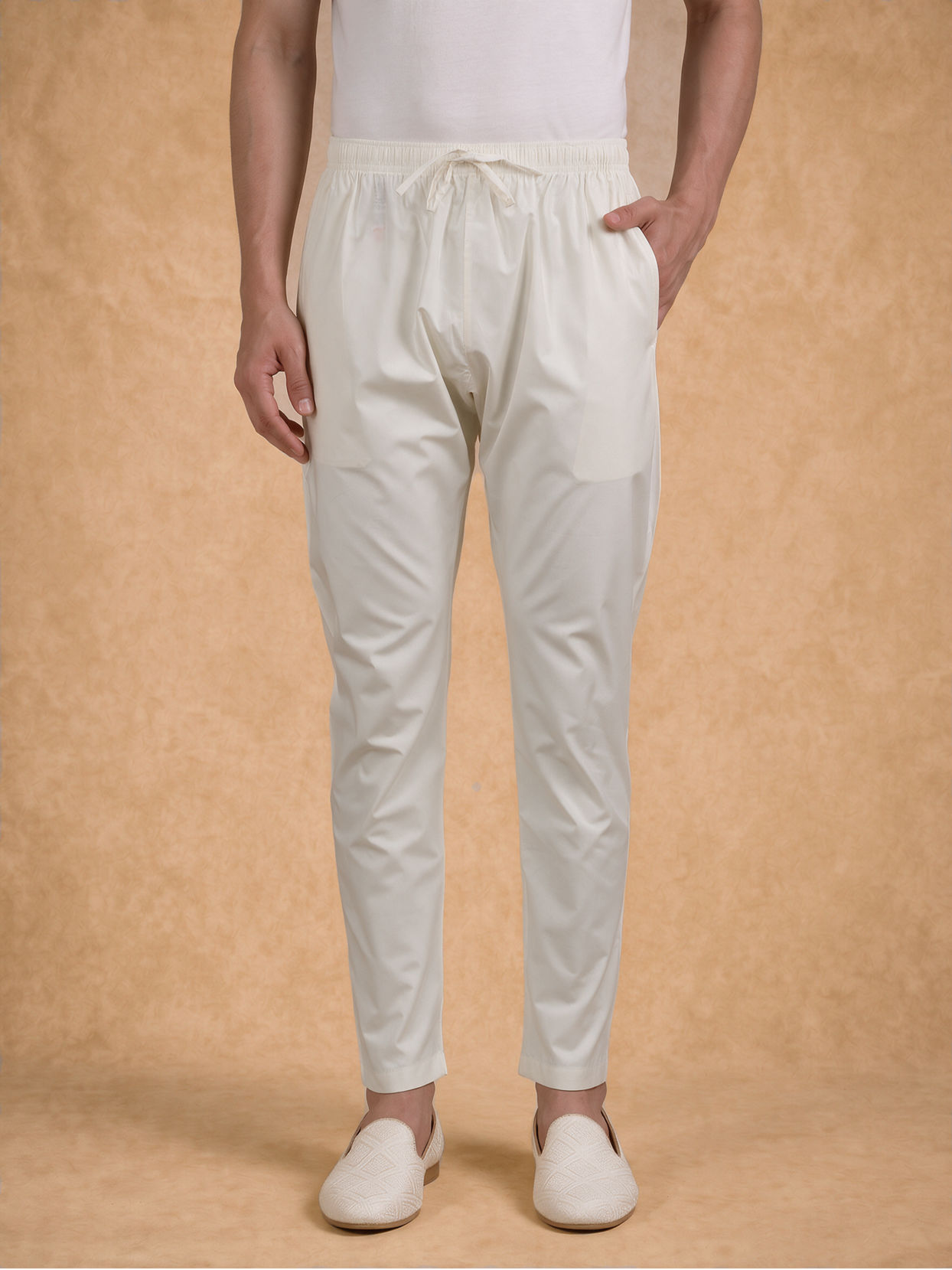 Manyavar Men Cream Blended Cotton Kurta Pajama with Chikankari