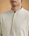 Manyavar Men Cream Blended Cotton Kurta Pajama with Chikankari