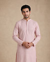Manyavar Men Pink Blended Cotton Kurta Pajama with Embroidery