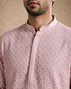 Manyavar Men Pink Blended Cotton Kurta Pajama with Embroidery