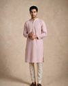 Manyavar Men Pink Blended Cotton Kurta Pajama with Embroidery