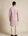 Manyavar Men Pink Blended Cotton Kurta Pajama with Embroidery
