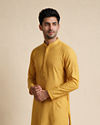 Manyavar Men Mustard Blended Cotton Kurta Pajama with Embroidery