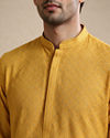 Manyavar Men Mustard Blended Cotton Kurta Pajama with Embroidery