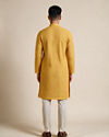 Manyavar Men Mustard Blended Cotton Kurta Pajama with Embroidery