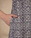 Manyavar Men Cream Viscose Kurta Pajama with Print