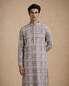 Manyavar Men Cream Viscose Kurta Pajama with Print