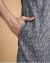 Manyavar Men Dark Grey Blended Cotton Kurta Pajama with Print