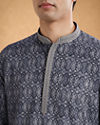 Manyavar Men Dark Grey Blended Cotton Kurta Pajama with Print